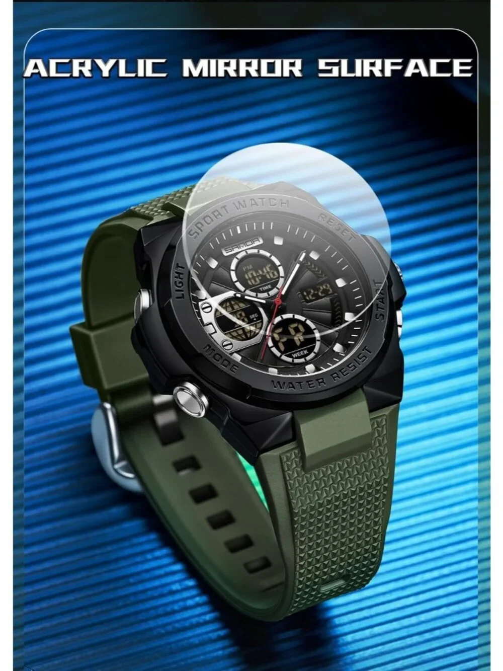 Men Army Green Analog Quartz Electronic Military Multifunction LED Digital Watch